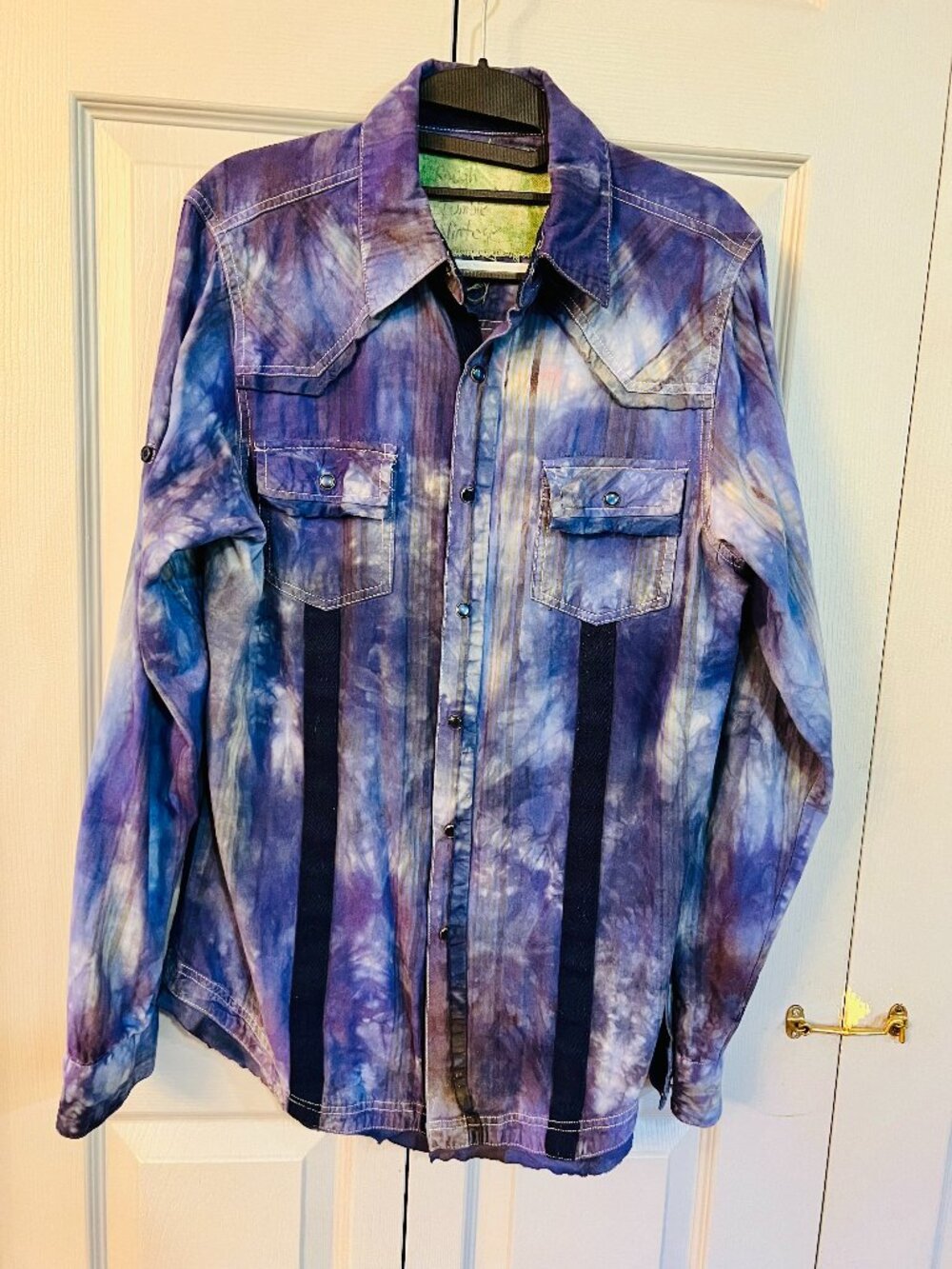 Rough And Tumble Vtg. Tie Dye Plaid, Snap Button Down Shirt